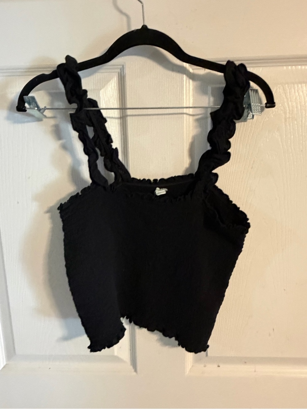 aerie Black Ruffle Strap Crop Tank
